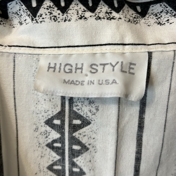 High Style Made in USA Shirt Black and White Geometric Design‎ Vintage - Picture 2 of 6